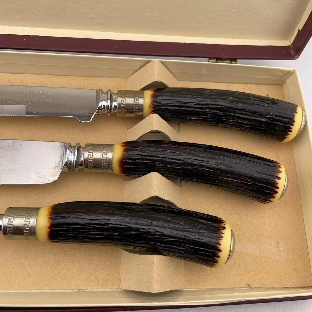 Regent Sheffield Stainless Steel Luxtrex Carving Set‎ 2 Knives 1 Fork Vintage
